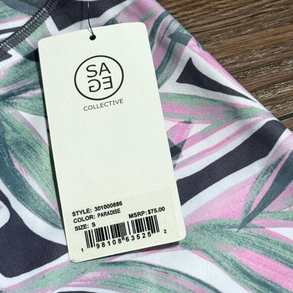 Sage Collective Leggings | Green Pink Leaf Print | Yoga / Workout Pants | Size S - Picture 9 of 9